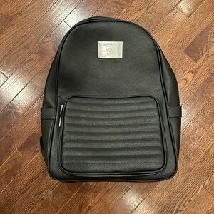 BRAND NEW True Religion Leather Black Backpack with Silver Detail
